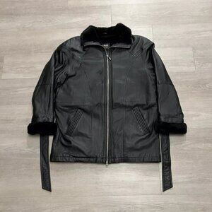Wilsons Leather Black Fur Lined Heavy Full Zip Bomber Jacket Men’s Size Large